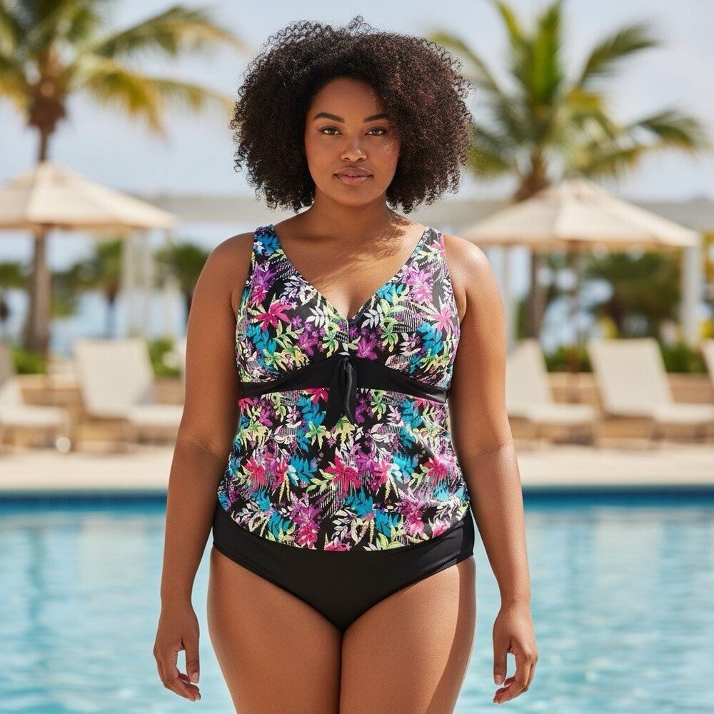 Swimsuits For All Womens Plus Size 24 Bright Multicolor Tankini‎ Swim Top ONLY